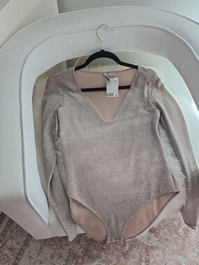 H&M Sparkle Nude Long Sleeve V-Neck Bodysuit